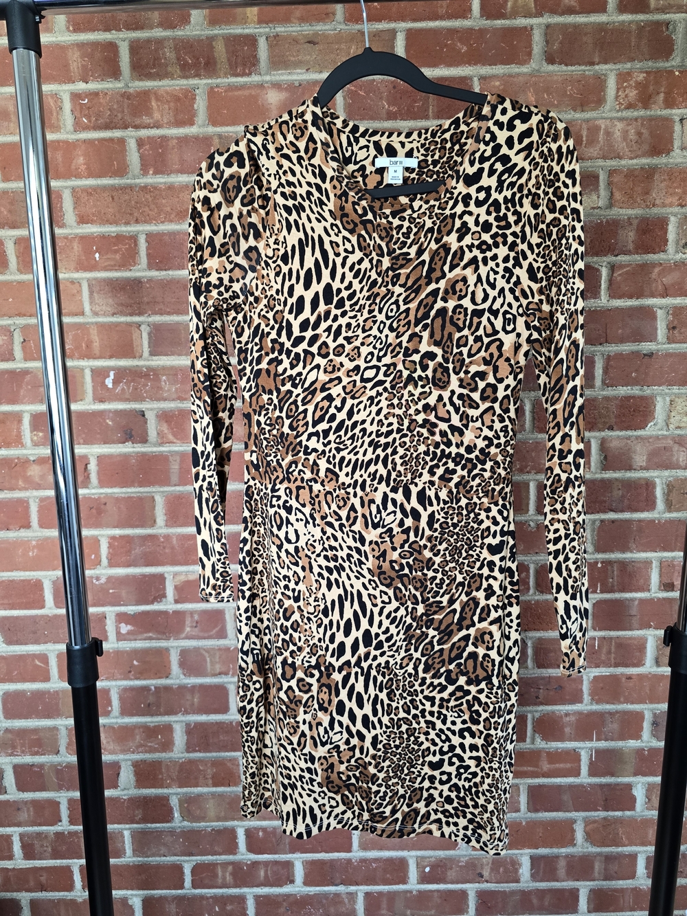 Bar III Leopard Print Long Sleeve Dress - Brown/Tan